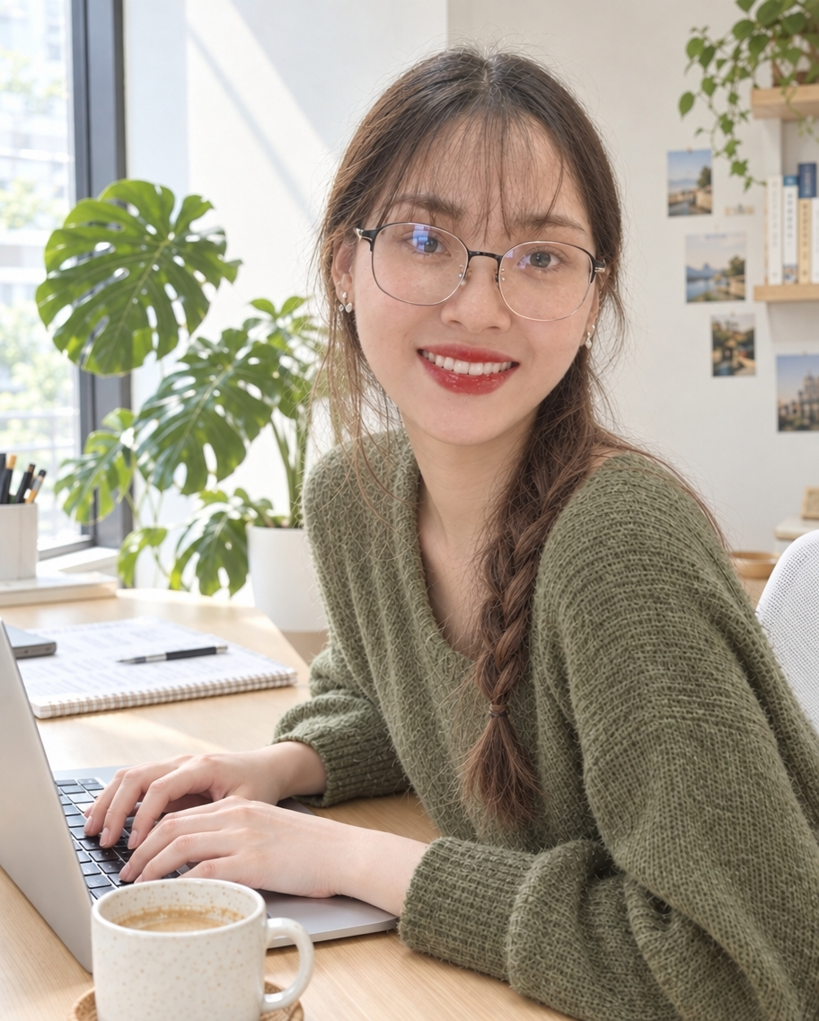 Julia đang sáng tác truyện